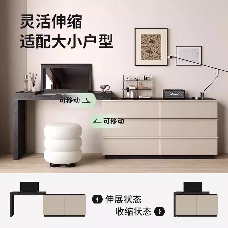 意式极简翻盖梳妆台复古风斗柜一体卧室现代简约床头W尾转角化妆