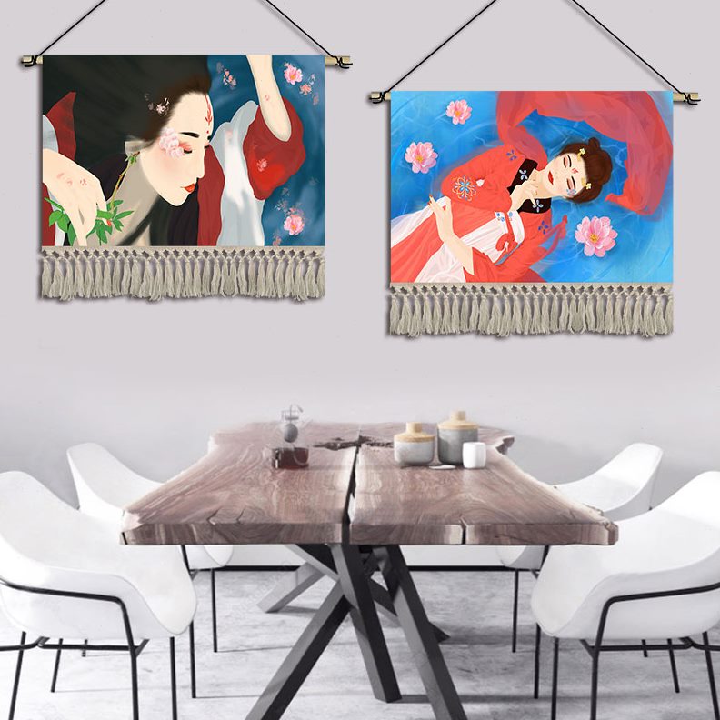 卧室背景墙美女餐厅画布艺挂布民宿中国风装饰画客厅酒吧挂画挂毯图片