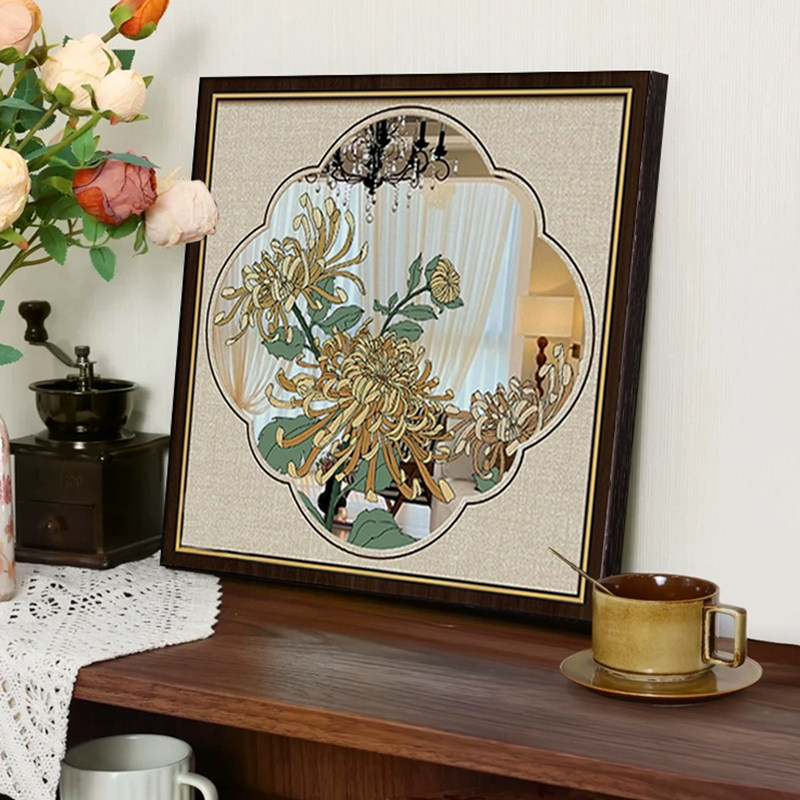 法式中古风软装镜子装饰画镜面玄关客厅桌面摆画餐厅挂画复古壁画