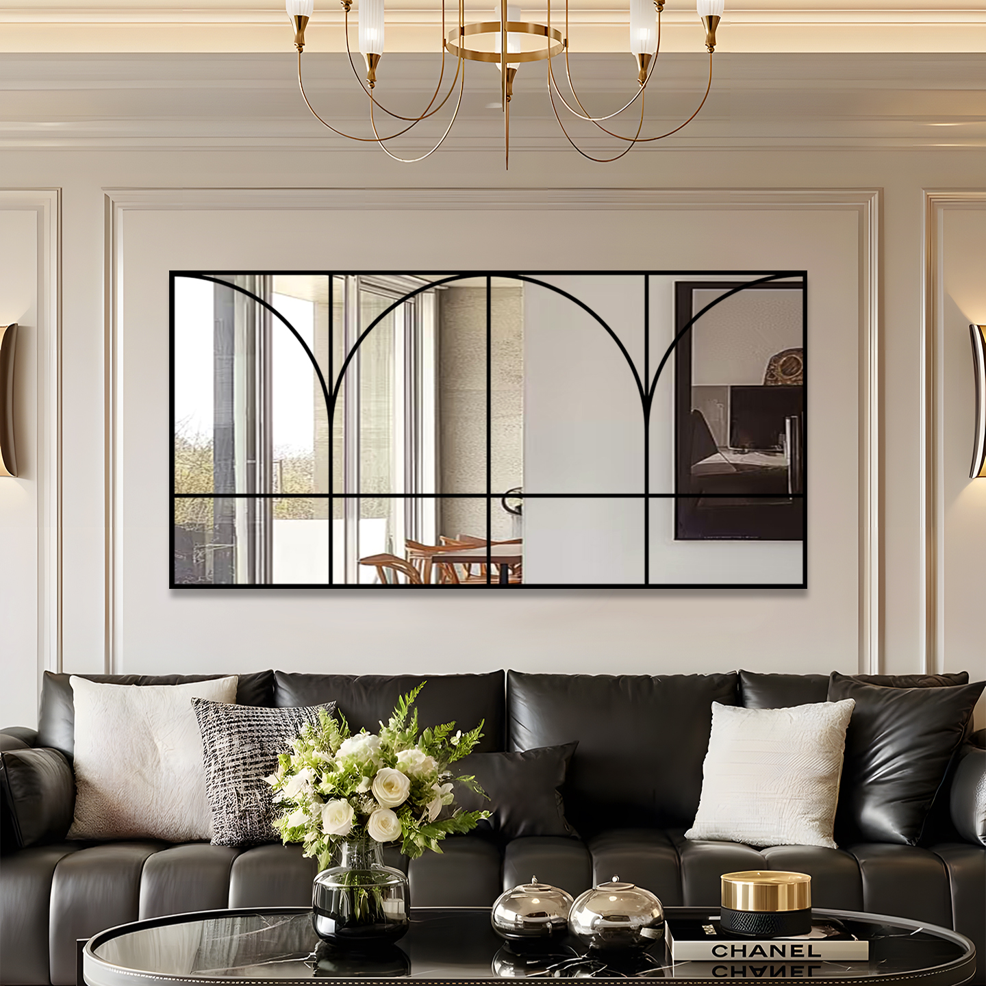 中古客厅沙发背景墙复古玄关镜子