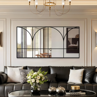 客厅沙发背景墙法式 饰假窗户 复古卧室床头大格玄关镜子民宿挂画装