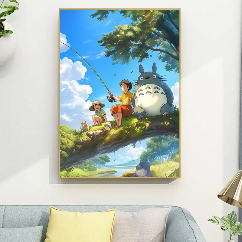 宫崎骏龙猫动漫治愈系装饰画儿童房卧室床头挂画客厅沙发背景壁画