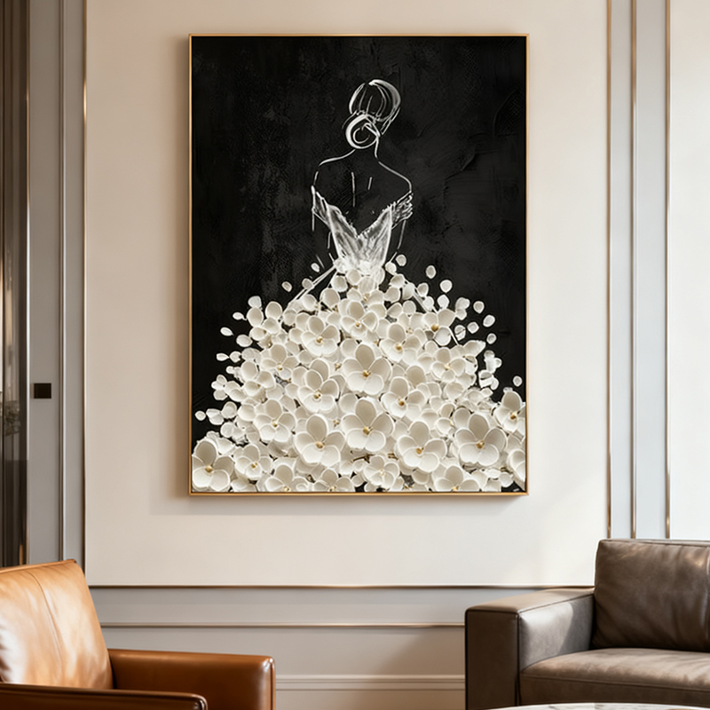 法式高级感玄关装饰画简约抽象人物挂画黑白客厅沙发背景墙壁画