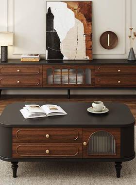 中古风实木视柜茶几合组现TOX客厅复古奶油松电木E0级环保储物柜