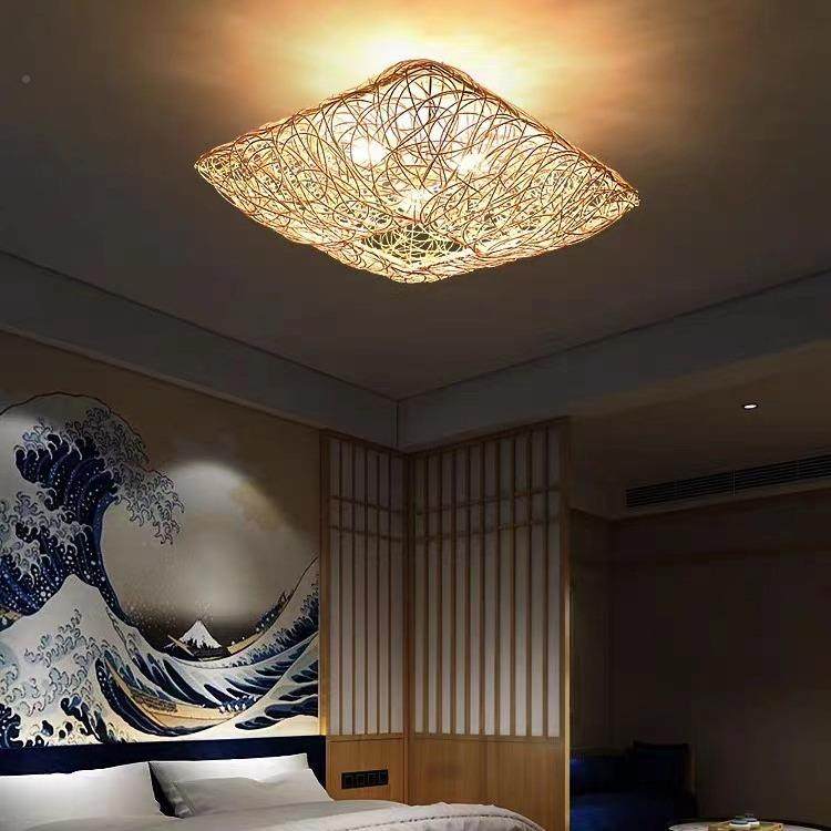 藤编吸台顶灯日式民宿客厅餐室阳灯卧笼东南亚麻厅绳田园藤艺7888,家装灯饰光源,智能吊灯,淘宝优惠券,粉丝福利购,淘宝优惠卷