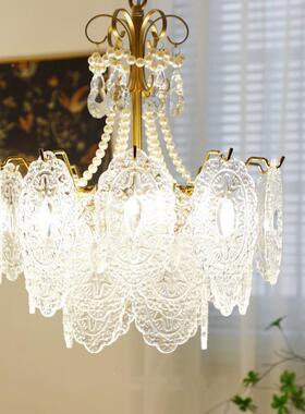 经典法式复古厅玻璃客吊灯玻水晶珍324珠餐厅吊灯全光谱卧璃室吊