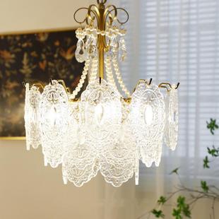 经典法式复古厅玻璃客吊灯玻水晶珍324珠餐厅吊灯全光谱卧璃室吊