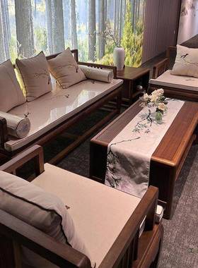 0新中式实RFV木沙发225新现代简务约办公室商接待会客罗汉床款组