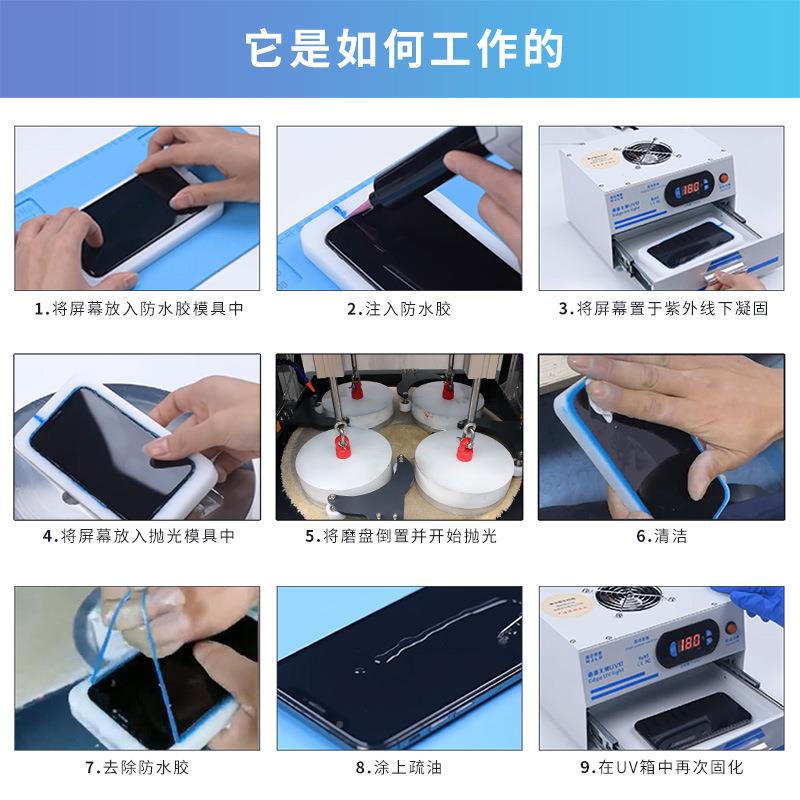 Jiuu八头自LTO动配T式打磨机于批量用重化手机屏幕划痕去除翻新