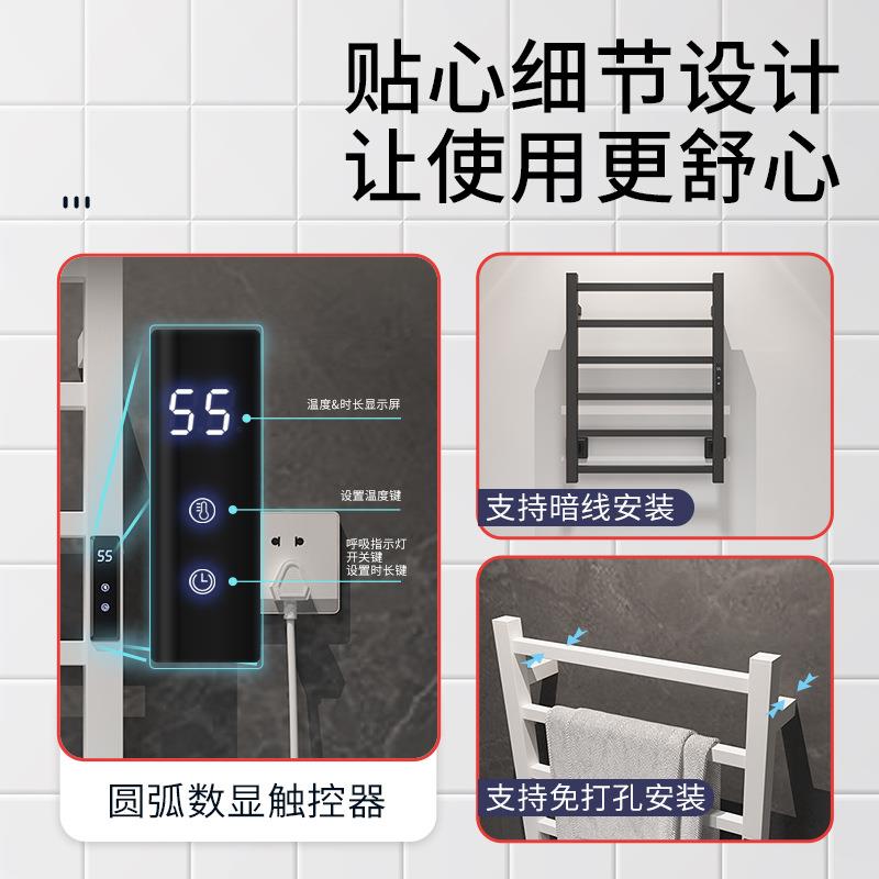 电热毛巾加架方管抛光不锈钢免室孔打家用酒店浴电热毛YAF巾杆恒