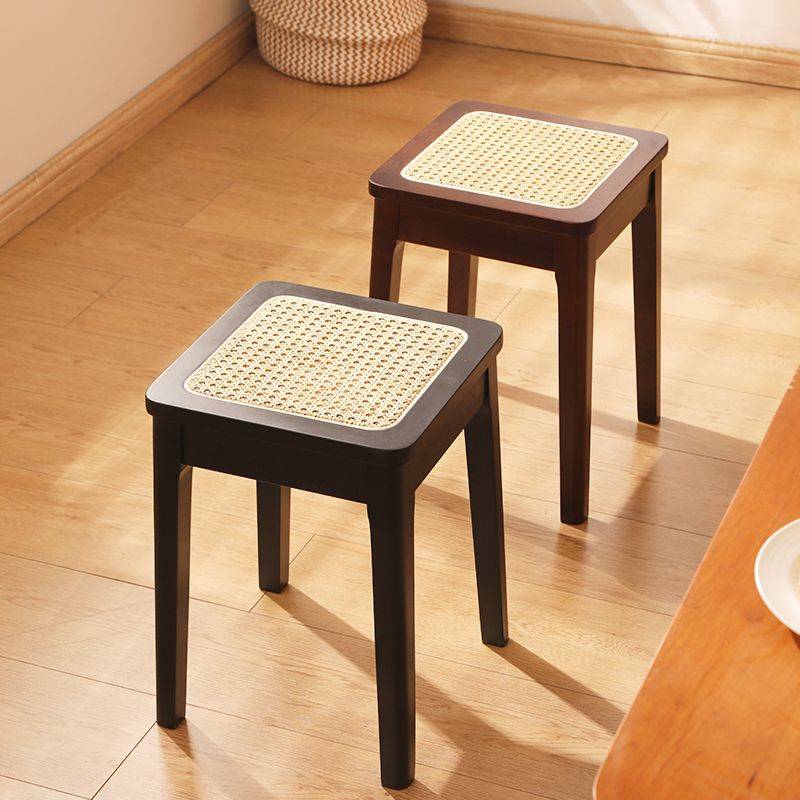 实木藤编凳子家用可叠方形古风凳餐桌板凳备用透气餐凳简约高椅子