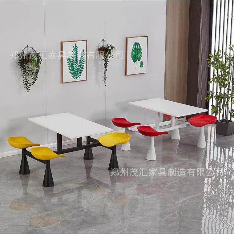 学校员工4人食堂组连不锈钢背EXQ餐体桌椅小吃快餐店面馆靠餐桌椅