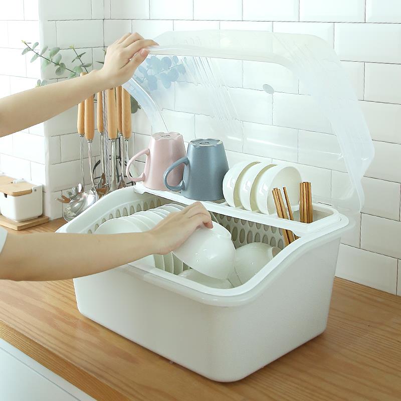 装LKC餐筷收纳盒特大碗碗柜塑料带盖厨房放碗碟沥水架具纳箱置晶