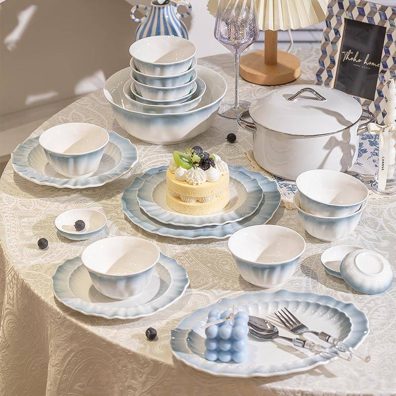 法式釉瓷下彩圆看形陶饭碗家用特别好的碗c74ENeiJ碟饭碗碗碗盘餐