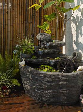 古台外流水摆件法水庭院造景室水景生态阳鱼缸养鱼庄系园鱼池JEB