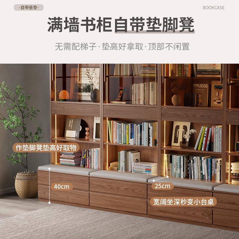 书柜一整墙组合满墙带玻璃门体书展示柜客厅墙储橱物柜书YNS架靠