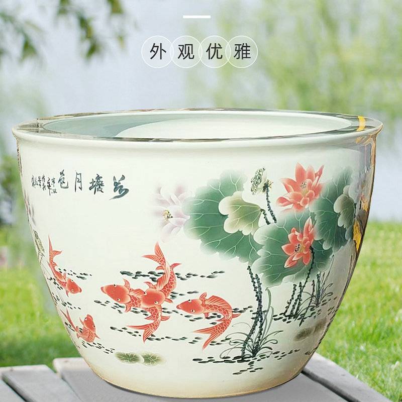 景德镇仿古青花陶瓷大龙缸五彩瓷器大缸 庭院摆件风水荷花缸定 制
