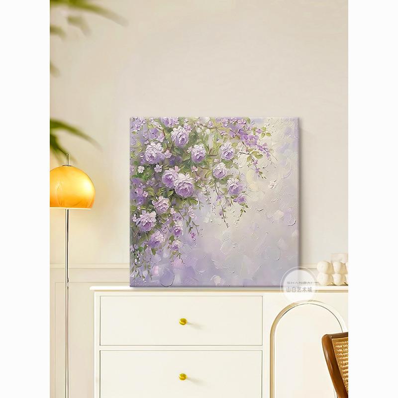 顺丰装奶风紫色玫瑰紫藤花手油画客厅MUZ饰画大幅抽象油肌理绘画