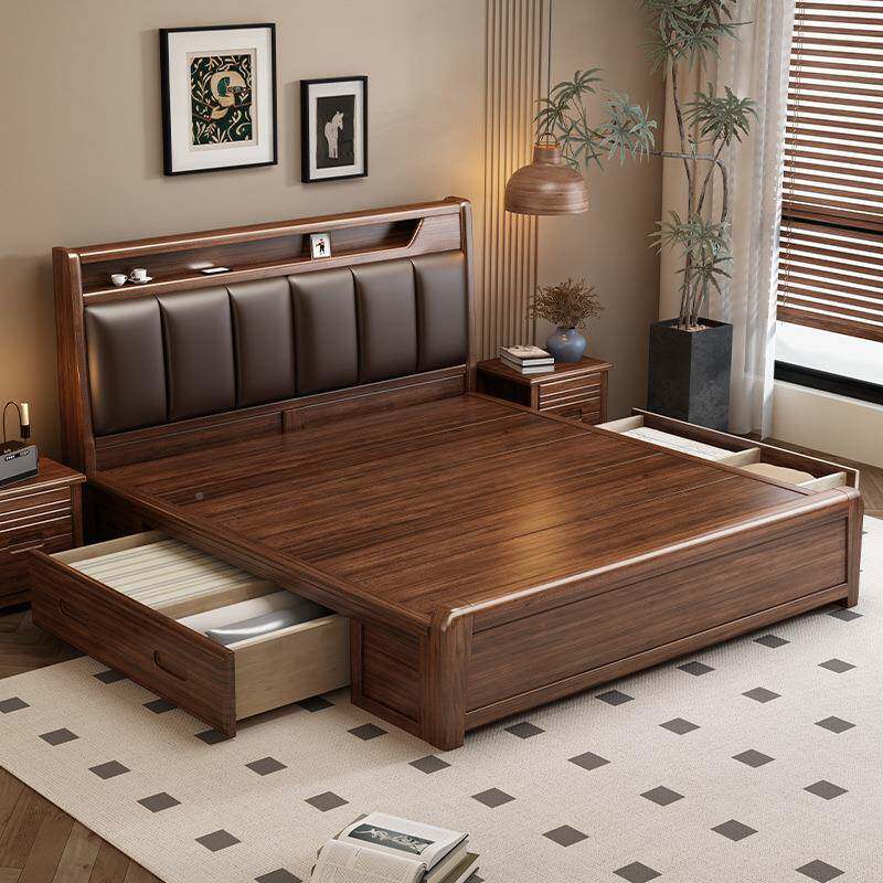 现代新式实中床1米8次木卧家用软包6091米的双人床高箱5床床头储