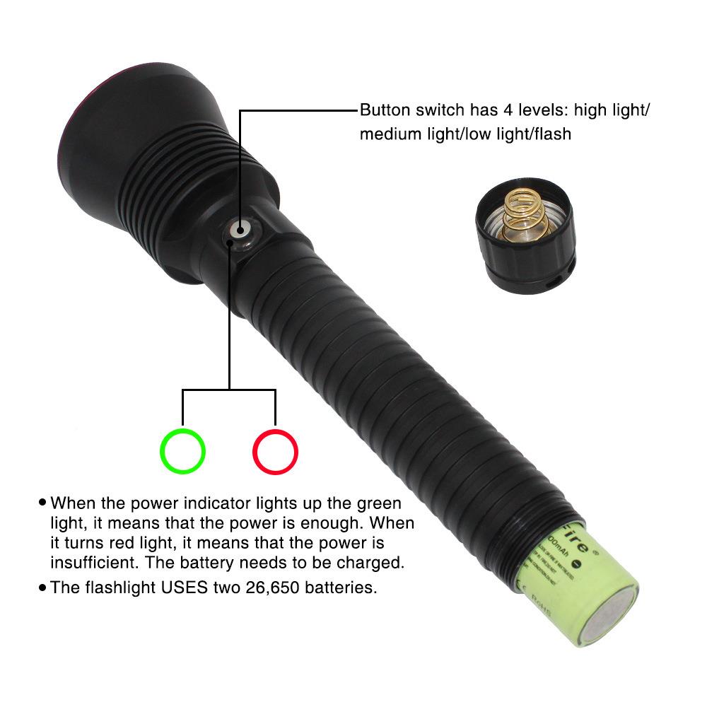 潜水灯筒红盖头外壳P70光潜黄水筒手电水下照明强电光DF7LED防水