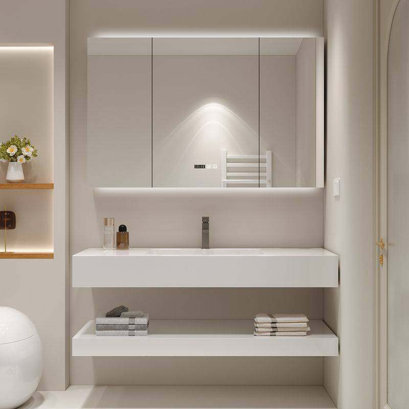 双层无缝岩板陶瓷一体浴室柜卫生间洗漱台洗手池洗脸盆柜一体组合