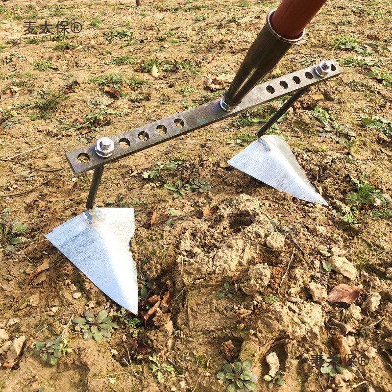 可调开沟神器三角锄头翻地松土农用工具手拉犁人力拉沟器双麦太保