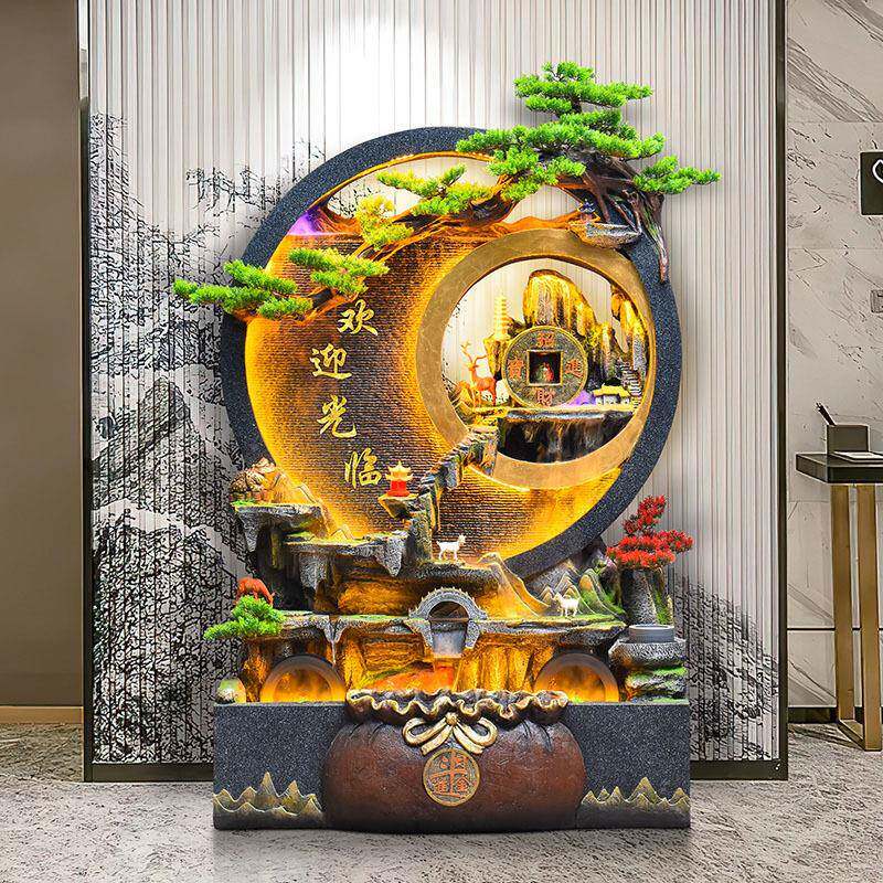 水幕墙流水风厅玄关招财摆件庭院RFU落地循环客水假山屏喷装泉景