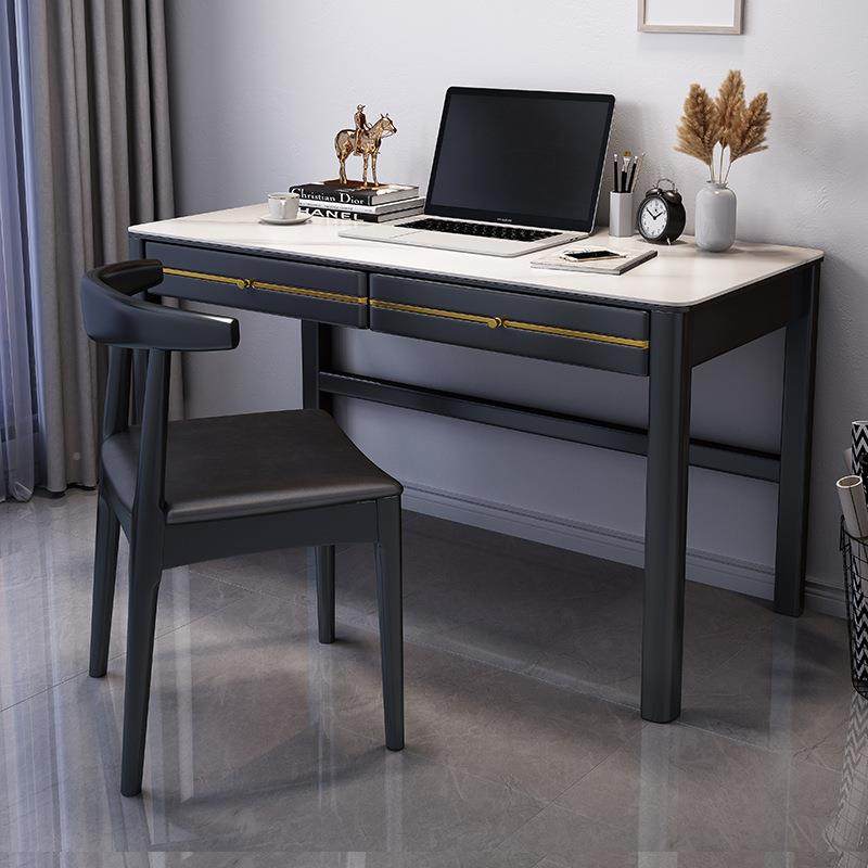 轻奢岩板书桌中式公桌简约现代电脑桌家学用919B岩板卧室实新木习