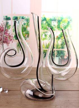 LGO无铅水黑丝醒器蛇1212UO晶六字快酒速醒酒器一体成型人工吹制