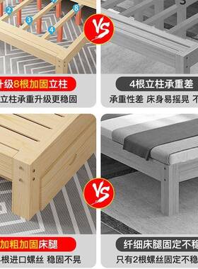 简易单人床架实木床米1.5松木床济型床双XWT人床现代简经约出租房