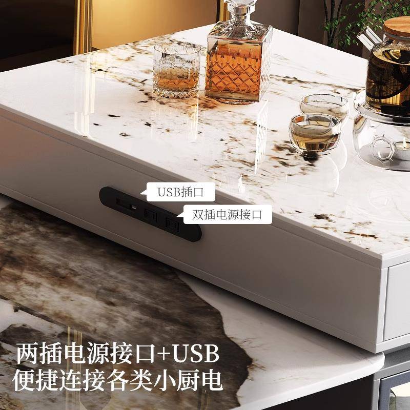 台岛岛台岩板轻奢桌亮光家用单柜小型料理台长方形独椅中岛台WZA