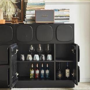 设法式 古中黑色组合柜 复餐边柜储物柜客厅玄关柜计FNW师抽屉古式