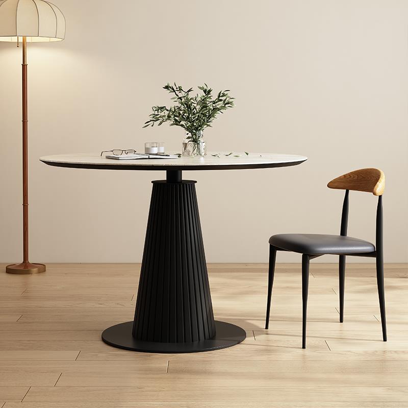 0J洞石001石岩桌板圆形餐家用小户实木餐厅圆洞桌复型古黑色简约