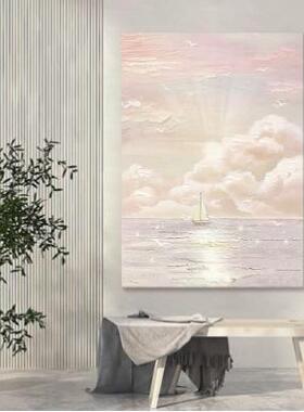 油风抽象理画日出帆船大芬村手奶绘油客画大海景厅玄关肌装饰FEC