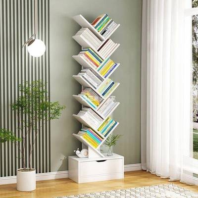 落收地式书架可移动置物架多层简BZK易储物墙架一体靠纳创意树形