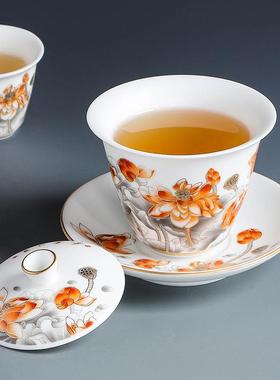 德化羊脂玉瓷冰种茶碗日式用防烫高78455品值家颜办公高档瓷陶三