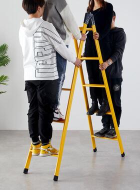 F97H69J8加厚1梯.5米2米两用子家用人字梯折叠梯单边直钢梯管梯缩