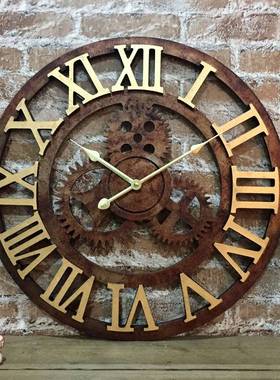欧式复古创意大时钟艺术挂钟客厅美式挂表工业风齿轮钟表法式壁钟