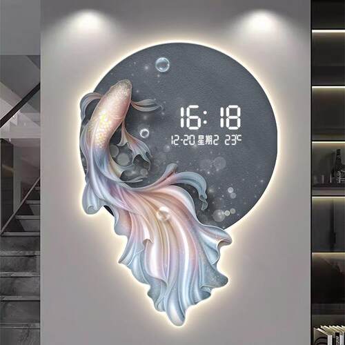 现代年年有鱼表挂时钟客JS-097厅餐厅玄关走廊装过道饰画L钟ED灯
