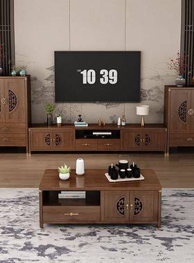 视宋代美学PXM新家中式电柜茶几柜一体组合用套装客靠墙厅收纳柜