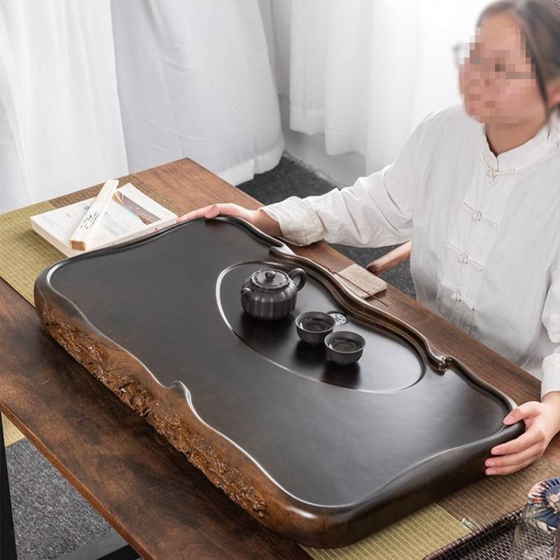 黑檀木茶盘家用整块实木茶海茶台小号长方形原木花梨托盘简约排水