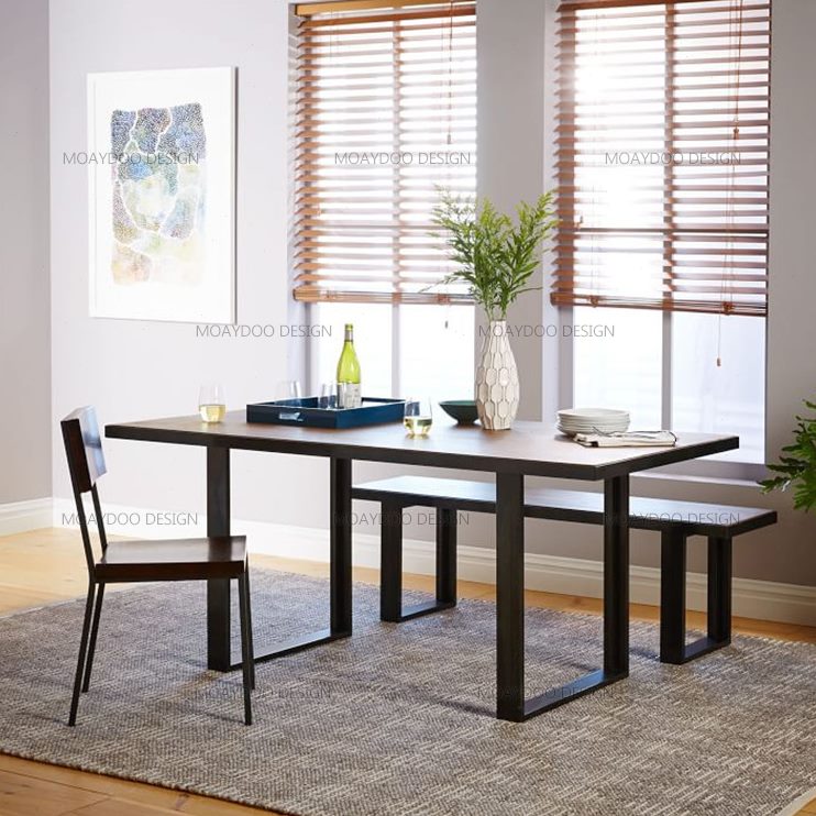 实木餐桌饭桌复古餐桌椅组合做旧美式工业风铁艺现代简约乡村loft