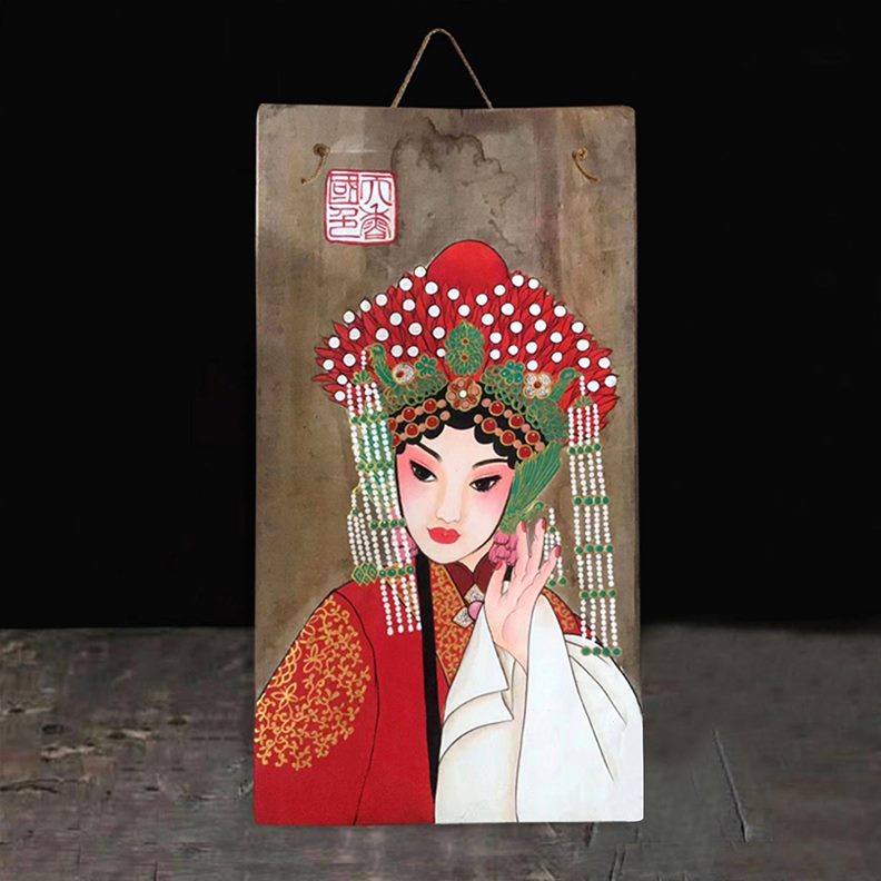 画墙面装饰实木人物手绘挂件京剧禅意璧饰挂饰风化老木板怀旧复古图片