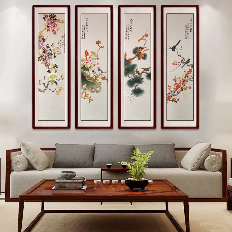 秋冬梅兰竹菊笔条屏马年年有余四春夏到成功工凌雪手绘花鸟国画