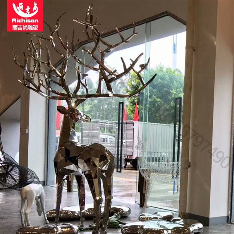 不锈钢几何镜面鹿雕塑 园林景观摆件切面麋鹿造型摆件 不锈钢雕塑