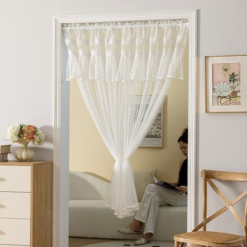 免打孔法式白色蕾丝门帘窗帘窗纱帘客厅阳台飘窗短帘隔断帘半截帘