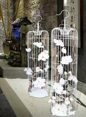欧式装饰铁艺鸟笼花艺黑白色落地鸟笼婚庆大O号鸟笼样板房摆件鸟