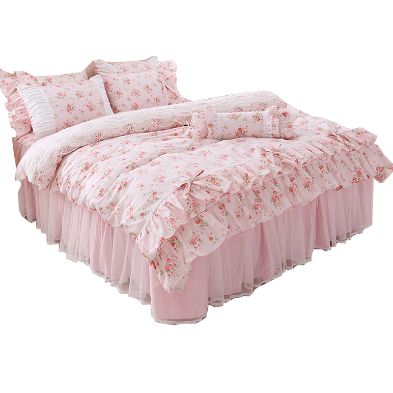 蕾丝韩版公主风床上四件套床裙夏季床单全棉纯棉被套双人1.8m床罩