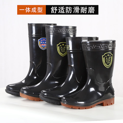 夏季中高筒黑色男雨鞋水鞋防滑钓鱼劳保J插秧耐酸碱防水工作胶鞋