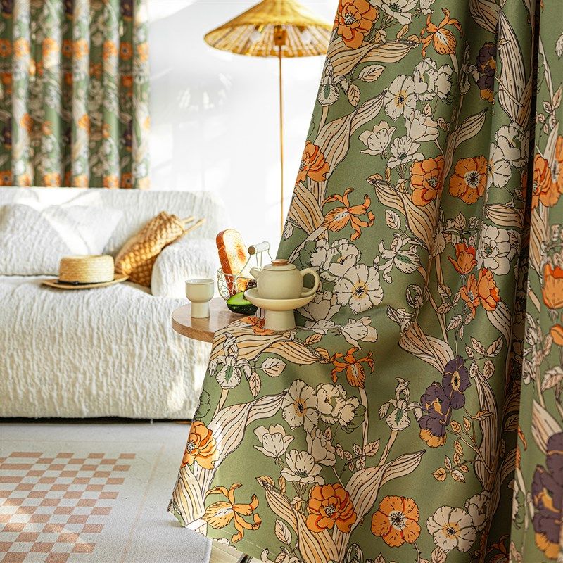 中古美式欧式单面印花高遮光定制成品卧室客厅飘窗花卉窗帘,居家布艺,定制窗帘,淘宝优惠券,粉丝福利购,淘宝优惠卷